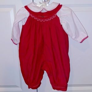 Vintage Christmas Holiday Romper Outfit 9M